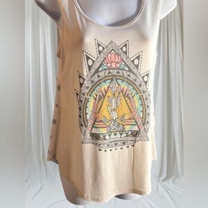 About A Girl Cream Graphic Y2k Boho Tank Top Size Medium like new condition